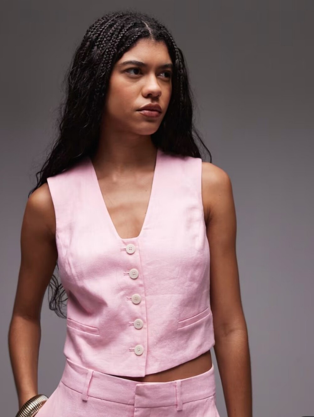 Mango Light Pink Button Front Linen Vest SZ M NWTs